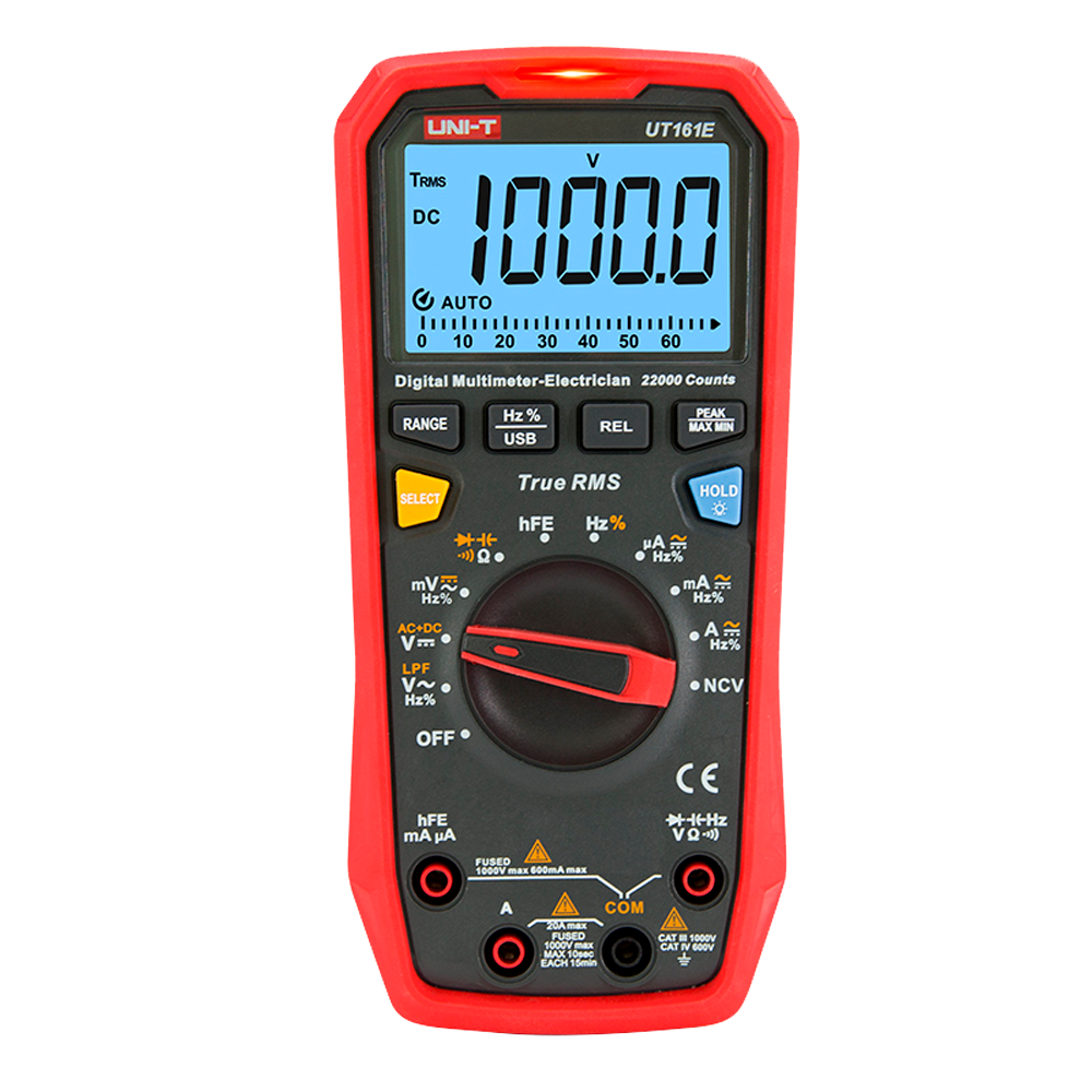 Uni-Trend Multímetro digital CAT III Pantalla LED de hasta 22000 cuentas UT161E